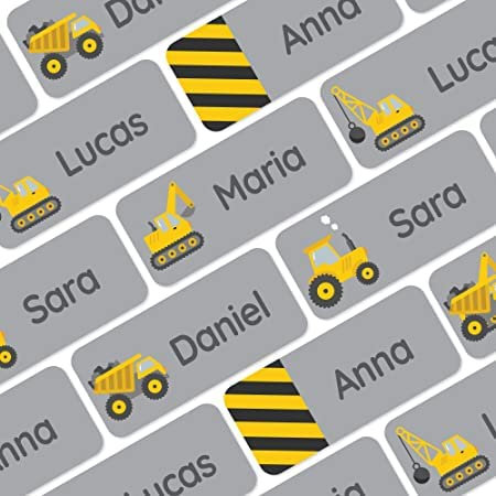My Nametags® Award-Winning Name Stickers for Clothes & Items | 56 No-Iron, Washable Stick-On Tags for Babies, Kids & Adults | Construction Stickers (Grey)