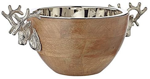 EDZARD Bol en Bois Cerf manguier avec poignées de cerf, Aluminium nickelé, Longueur 30 cm, Largeur 20 cm, Bol Snack, Bol décoratif