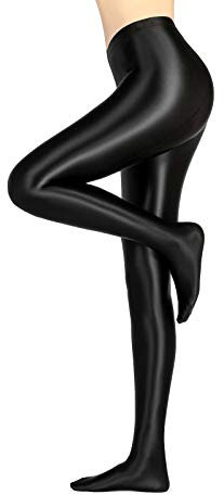 LEOHEX Glänzende blickdichte Strumpfhose Hohe Taille Sexy Strümpfe Yoga Hosen Training Damen Sport Leggings Fitness（XXL,Schwarz）