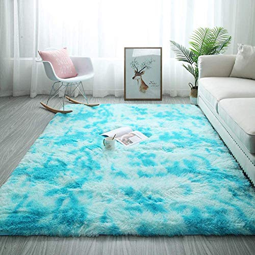 Tinyboy-hbq Teppich Rund Flauschig Teppiche Groß Modern Hoher Stapel rutschfest Ultra Weich Passend für Wohnzimmer Schlafzimmer Kinderzimmer,Blau Weiß,80x120cm
