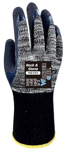 Wonder Grip 333 Rock Stone Arbeitshandschuhe mit doppelter Latexbeschichtung, Schnittfeste Handschuhe, Kälte und Hitzeschutzhandschuhe, Gartenhandschuhe (08/M)