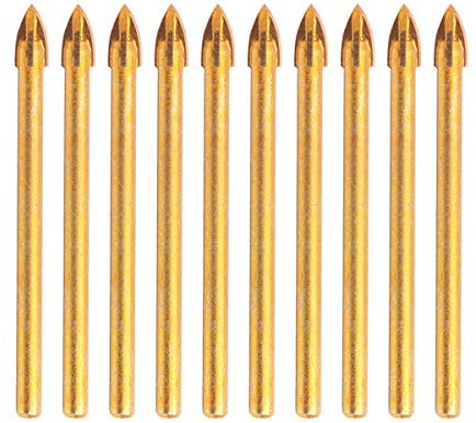 Lot de 10 forets en carbure de tungstène de 4 mm avec tige hexagonale en verre et céramique pour miroir, porcelaine, marbre