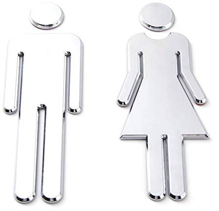 2 pièces Signe WC, Hommes et Femmes Signs Plaque de Porte, Panneaux de Toilette pour Hommes et Femmes, Convient pour Les Toilettes dans Les Hôtels, écoles, Entreprises et Restaurants. (Argent)