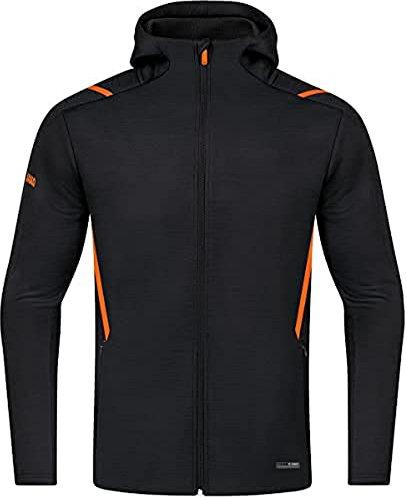 JAKO Herren Freizeitjacke Challenge mit Kapuze, Schwarz-Meliert/Neonorange, 3XL