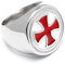 Schmuck-Checker Massiver Kreuzritter-Ring aus 316L Edelstahl silber poliert mit rotem Tatzenkreuz Templer-Ring Geschenk (68 (21,6 mm Ø))
