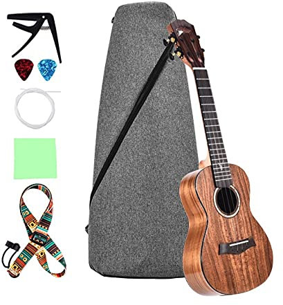 23/26-Zoll-Konzert Ukulele Ukelele Koa-Holz Mit Gig Bag Uke Strap Saiten Reinigungstuch Capo 2 Stücke Celluloid Picks Sopran Ukulele (Color : 26 Inch)