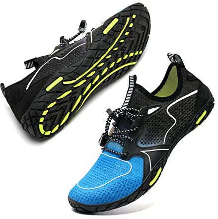 Badeschuhe Herren Damen Barfußschuhe Wasserschuhe Schwimmschuhe Strandschuhe für Surfen,Tauchen,Bootfahren,Gymnastik Fitness (Schwarz Blau, 46EU)