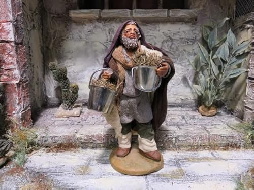 Krippenfiguren Hirte mit Eimer 12 cm aus Ton/Stoff