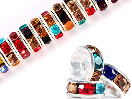 Glasperlen zum Auffädeln Perlen 100 Stück Zwischenperlen für Armbänder Bastelperlen zum Auffädeln Perlenkappen Mischfarbe Rondelle Perlen Spacer für Schmuckherstellung Ohrringe DIY