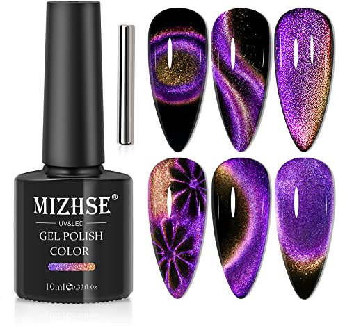 MIZHSE 9D Cat Eye Gel Polish Shining Chameleon Gel Nail Polish Purple with Magnet 10ml*1 Soak-Off UV LED
