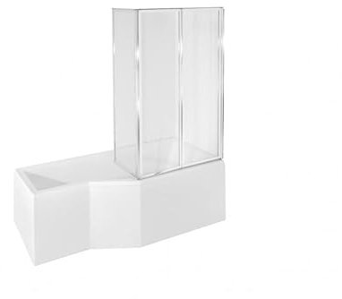 VBChome Badewanne mit Duschabtrennung 170x75 cm Rechts Acryl SET Siphon Eckbadewanne Weiß Design Modern Dreiteilige Duschabtrennung Ablaufgarnitur Viega Simplex Wanne Schürze Ablaufgarnitur Füße