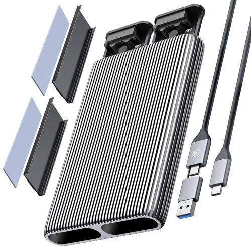 ORICO Dual M.2 NVMe SATA SSD Gehäuse, USB C auf M2 Adapter für M Key PCIe, B+M Key, B Key 2230/2242/2260/2280 M.2 SSDs, Werkzeuglose Aluminium M2 Docking Station bis zu 2x4TB SSD- AM2-2S