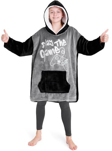 CityComfort Decke Hoodie Kinder Fleece Übergröße Kapuzenpullover Jungen (Silber Gaming)
