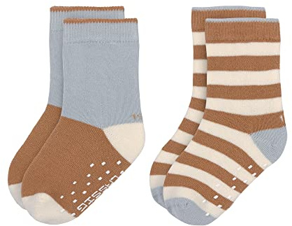 LÄSSIG Unisex Kinder- Und Babysocken Anti-Rutsch Socken, Hellblau- Karamell, 23-26 EU