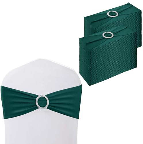 WedDecor Stretch Chair Bands Plain Spandex Band with Slider Buckle for Wedding Party Chair Decoration, Events Supplies, Formal Meeting, Hunter Green, 13 x 6 Inches, 100pcs | Stretch Chair Sashes for Wedding Party Chair Decoration, Event Supplies, Formal Meeting, 13 x 6 Inches