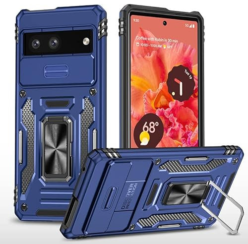 HAZARA Stoßfeste Hüllen für Google Pixel 7/7 Pro, Objektivschutz Handyhülle, Militärischer Ring Ständer Schutzhülle,Blau,7Pro