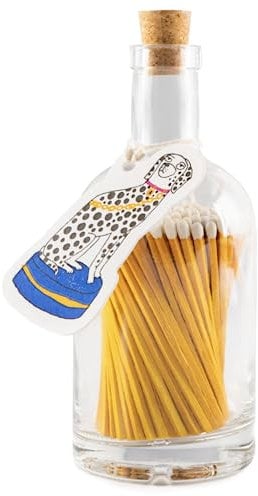 Dalmatian Dog Long Matches in Glass Bottle, Luxury Giant Matches, Coloured Tips Bottled Matchsticks, Housewarming Gift Large Matches