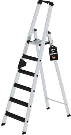PROREGAL Stufen-Stehleiter | einseitig begehbar mit Clip-Step Relax | 6 Stufen | Leiter, Teleskopleiter, Trittleiter, Bockleiter, Sprossen-Doppelleiter