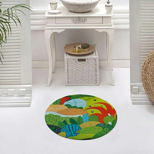 Runder Waschbare rutschfeste Badezimmer Teppich Bunt Blätter Rund Klein Badematte 60 cm,Teppiche für Eingangsbereich Innen Dusche Zimmer Kinderzimmer Schlafzimmer