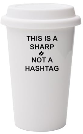 This is A Sharp Not A Hashtag Music Mug, Music Teacher Gift, White Ceramic Travel Mug with White Lid.
