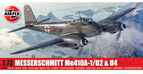 Airfix A04066 Messerschmitt Me410A-1/U2 and U4, 1:72 Scale Model Building Military Aircraft Kit, Un-painted Grey