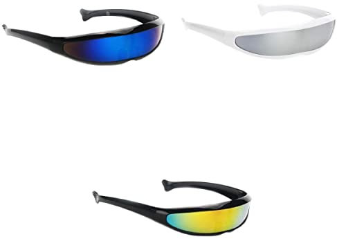 Tiuimk 3 x Futuristische verspiegelte Sonnenbrille schmale Monoblock-Schild-Brille