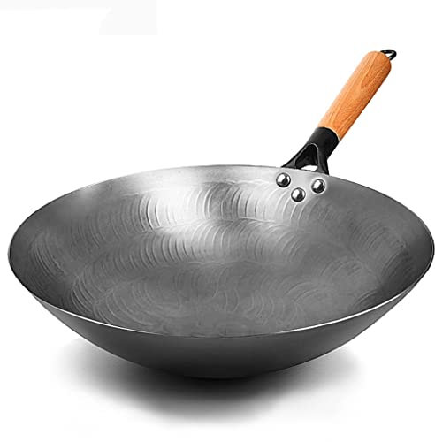 DEUYO Pentola in Ferro Non Rivestita, fornello a Gas Wok Fatto a Mano, Padella ordinaria per Uso Domestico, Padella da Cucina Wok Warm as Ever