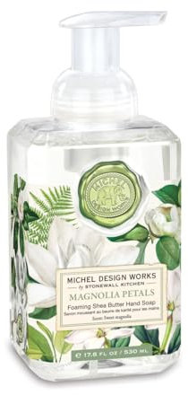 Michel Design Works Foaming Hand Soap 17.8oz, Magnolia Petals Scent and Design, Shea Butter and Aloe Vera Blend, Beautiful Square Container with Pump