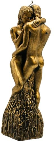 Dekohelden24 Hochwertige Kerze als Liebespaar in Gold, Größe L/B/H: ca. 5 x 5 x 25 cm, 25 cm