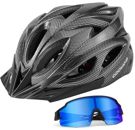 Odoland Fahrradhelm Herren Damen mit Fahrradbrille, Radhelm Größenanpassung (54-62 cm) I optimierte Belüftung I MTB Mountainbike Helm, Kohlefaser