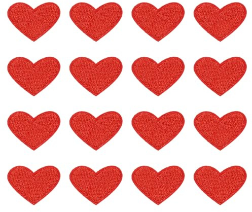 PATIKIL Stoffflicken zum Aufbügeln 2x2.5cm Bügelflicken 16 Packung Aufnäher Herz Form Bestickte Liebe Applikationen für Kleidung Jacken Hut Rucksack Reparieren Dekorationen Rot