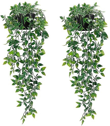 JiHiGe Artificial Plants Indoor, 2PCS Artificial Hanging Plant, Faux Mandala Vines Hanging Plant Greenery for Wall Shelf Home Living Room Indoor Outdoor Decor