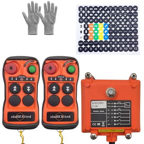 2 canales Botón Mando a distancia inalámbrico de grúa 12V 24V Radio 2 Transmisores y Receptor para polipasto eléctrico de cadena Cabrestante Puente grúa Controlador