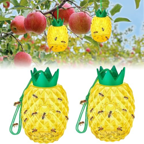 Wespenfalle 2er Set, Wasp Trap Outdoor Hanging, Lebendfalle Wespen, Pineapple Shape Wasp Bee Traps Repellent Outdoor Wasp Deterrent Killer Insect Catcher, Wespen Abwehr Zum Aufstellen und Aufhängen