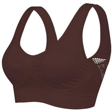Litthing Women's Seamless Everyday Bra, Wire Free Sports Bras with Racerback, Medium Padding, Removable Pads, Non-Wired No Buckle, Breathable Nylon Mesh Design, Yoga Plus Size Coffee