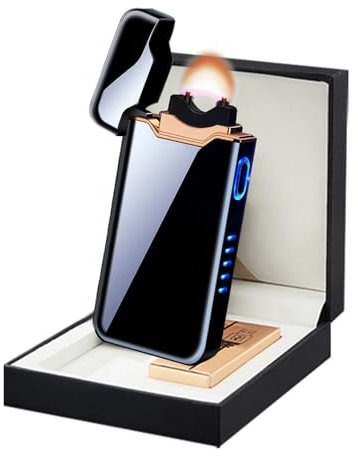 Winddichtes elektrisches Feuerzeug - Großes Plasma-Flammenlichtbogen-Feuerzeug, wiederaufladbarer USB, Batterieanzeige für Kerze (Schwarz)