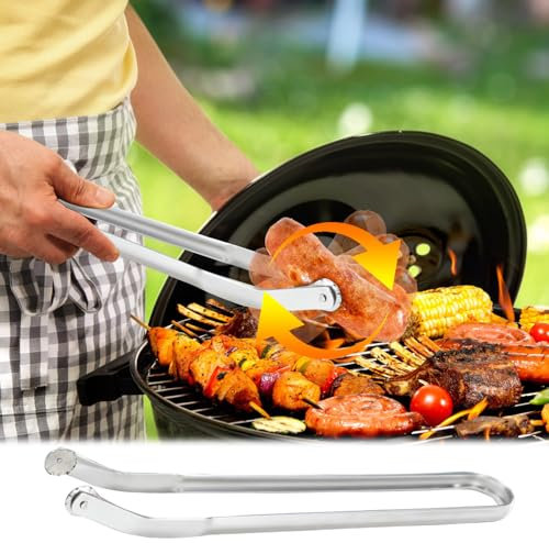 Changtai Grillzange Drehbar, Wurst Grillzange Edelstahl mit Rädchen, BBQ Sausage Turning Tongs, Küchen Utensilien Küchenhelfer Grill Zubehör für Küche Camping Party