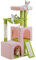 PETEPELA Árbol rascador de 104 cm con 2 espaciosas cuevas para gatos de casa, casa para gatos con cómoda hamaca, barra acolchada, almohadilla para rascar y pelota de juego extraíble, color rosa