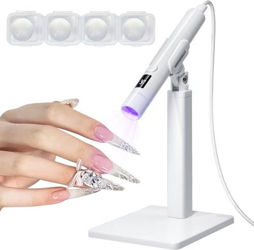 MUCOOS UV Mini Nagellampe für Nagelkleber, Nagellack, Nagelstempel - UV LED Lampe für Gelnägel - Tragbare UV Lampe für alle Nagelbehandlungen - Inklusive Nagellampensockel und Zubehör
