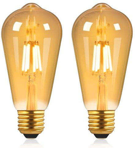 Lampadina Led Edison Vintage Dimmerabile, ST64 Bianco Caldo 2700K, 220V, 6W, Equivalente a 60w, Filamento a Vite E27 Ambrato, Adatta Per Libreria Bar, Lampadario Camera da Letto, 2 Pezzi