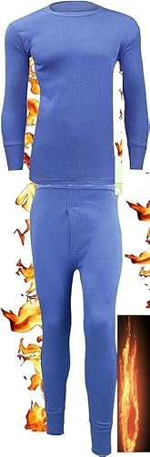 HAJRA® Men's Thermal Underwear Set-Long Sleeve Top, T-Shirt Vest & Long Johns-Warm Winter Gift Base Layer for Cold -Tops & Bottoms and Warmth.(Blue Set (L)