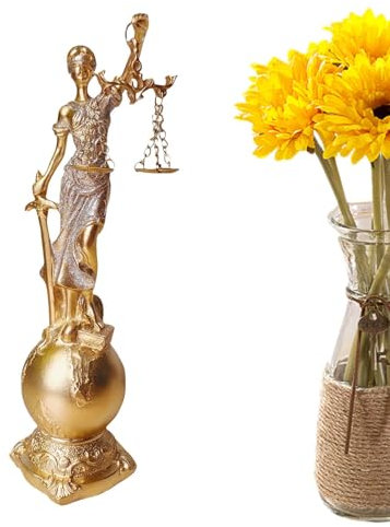 PUCHEN Justice Law Goddess Decoration | Resin Blind Fairness Statue Decoration | Collection Bronze Finish Lady Justice Statue for Living Room, Home, Entrance Hall, Cafe, Hotel