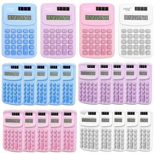 Lot de 24 petites calculatrices de poche en vrac Calculatrice de base 4 fonctions Calculatrice alimentée par piles Calculatrice d'affichage à 8 chiffres Calculatrice de poche pour étudiants, enfants,