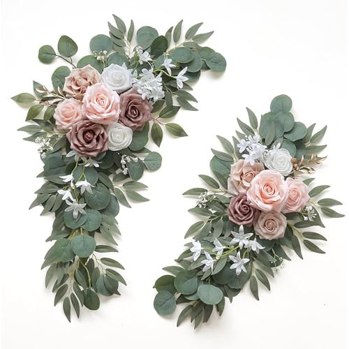 Marooma 2Pcs Artificial Wedding Arch Flowers for Wedding Sign, Wedding Welcome Signs Floral Swag, Faux Floral Swag Wedding Decor for Wedding Reception Ceremony Backdrop (E)