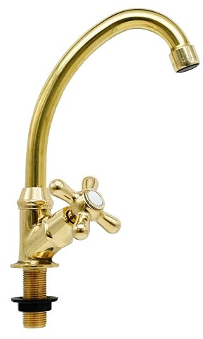 L'ARTISTICA F.LLI PERINCIOLI | Rubinetto Monoforo a Colonna Bocca Alta Girevole in Tubo, Gruppo Lavello in Ottone per Lavandini da Esterno ed Interno, 210x150mm