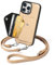 LUCKYCOIN Crossbody Wallet Phone Case with Adjustable Neck Strap for iPhone 16 Pro Max 6.9 in,Mobile Phone Crossbody Lanyard Cases for Women,Stylish Pebbled Genuine Leather Phone Purse Covers Beige