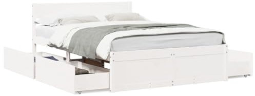 Gecheer Massivholzbett ohne Matratze Weiß 120x190 cm Kiefernholz, Sperrholzlatten, Bettschubladen, für Schlafzimmer