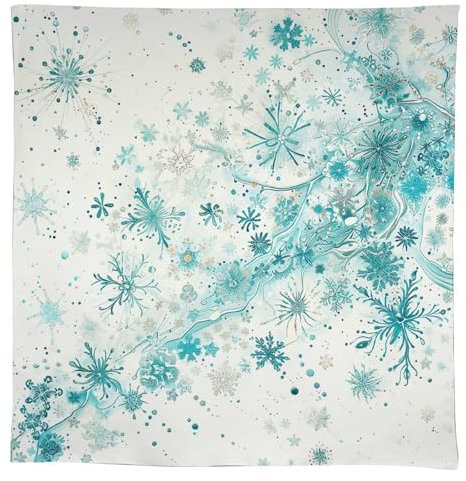 GHEPSDW Tischdecke mit Schneeflocken und Glitzer, stilvolle Flachs-Tischdecke für drinnen und draußen, für Esszimmer, Hochzeiten, Partys, waschbar, Weihnachten, Urlaub, Küchendekoration, 140 x 140 cm