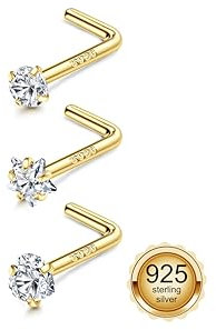 Milacolato 3 STÜCK Nasenpiercing Gold, Nasenpiercing Silber 925, L-Stift Nostril Piercing Stecker Grüner Zirkonia Schmetterling Nasenpiercings Set 0.8mm Stärke Nasenpiercings Schmuck-AG