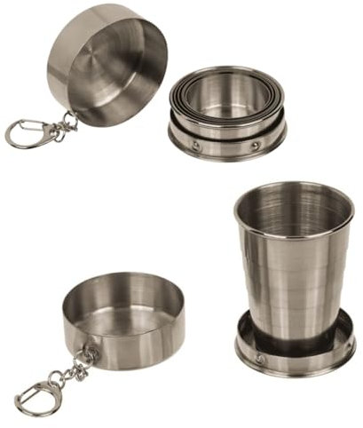 Generisch Shooter Shotglas Schnapsglas Schnapsbecher Edelstahl 60ml faltbar mit Schlüsselanhänger 2 Stück Set für Unterwegs Party Festival
